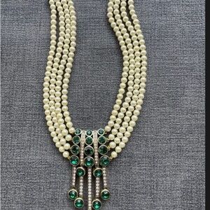 Heidi Daus Cream Pearl and Green Gem Necklace